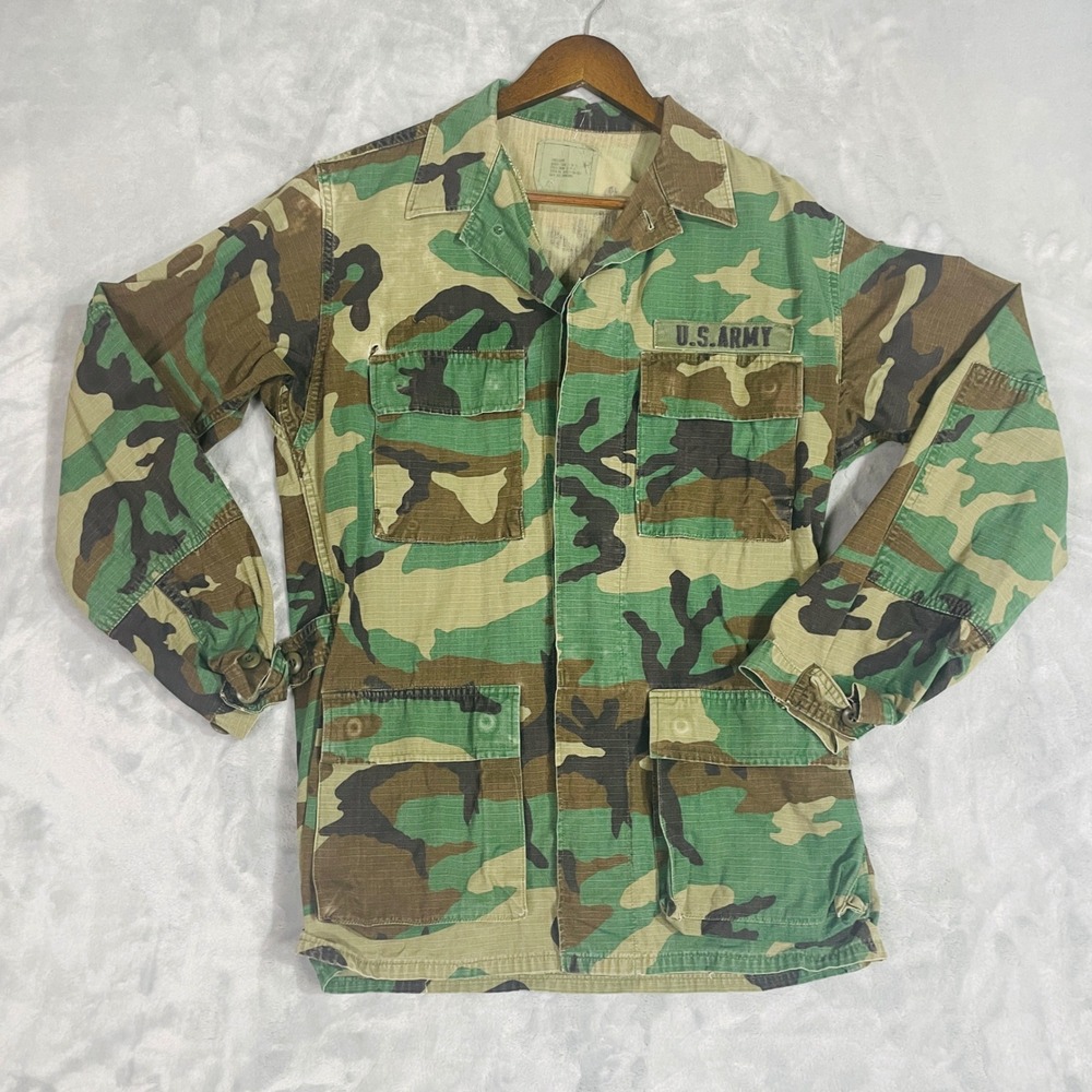 Vintage US Military BDU Field Jacket Mens Small Long Woodland Camo Ripstop
